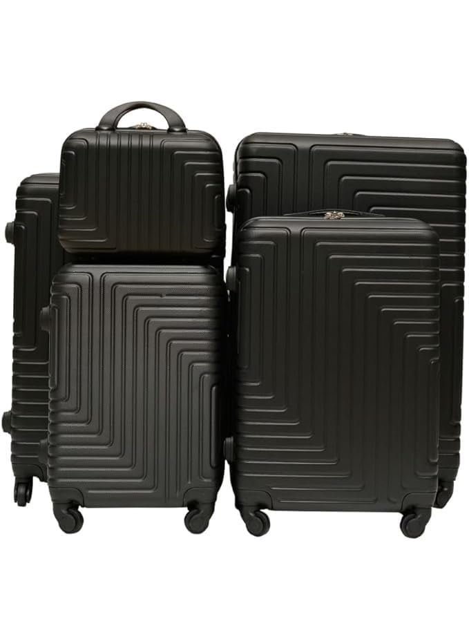 طقم حقائب سفر صلبة مكون من 5 قطع، حقائب ترولي خفيفة الوزن مزودة بعجلات دوارة 360 درجة وقفل رقمي آمن، أسود - Image 5